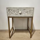 Taupe bone inlay bedside table with a drawer