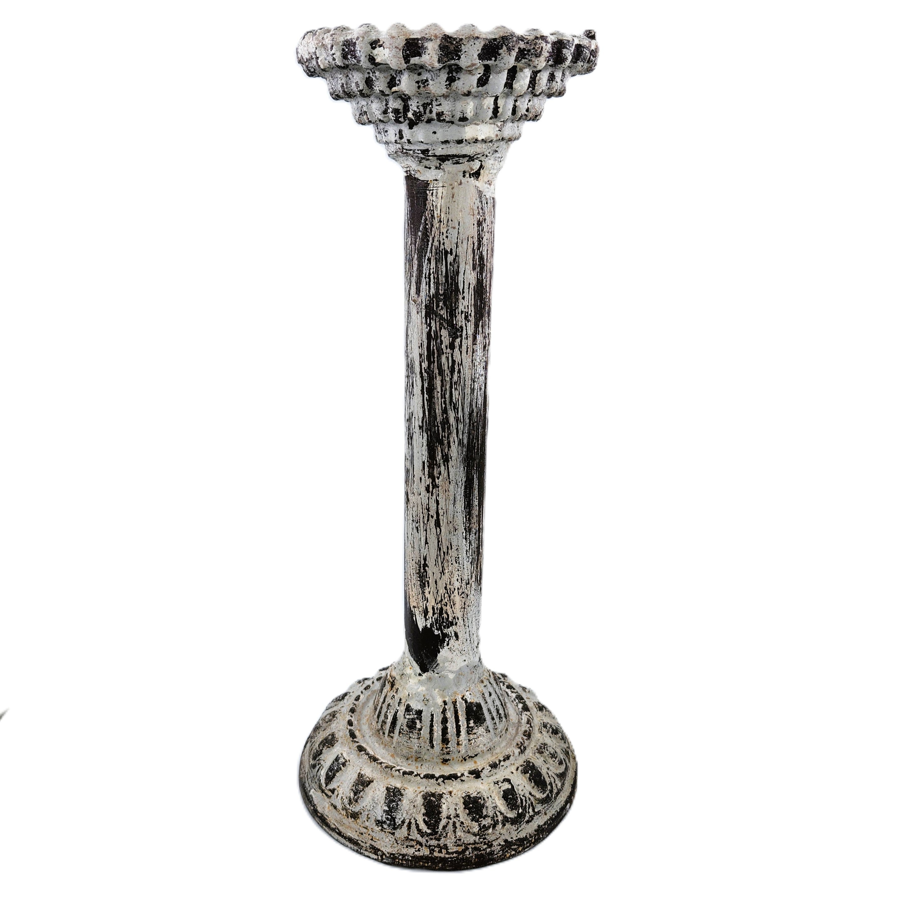 Large cast iron candle stand with a whitewash finish