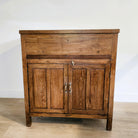 Vintage teak glass-top chest, natural finish, detail