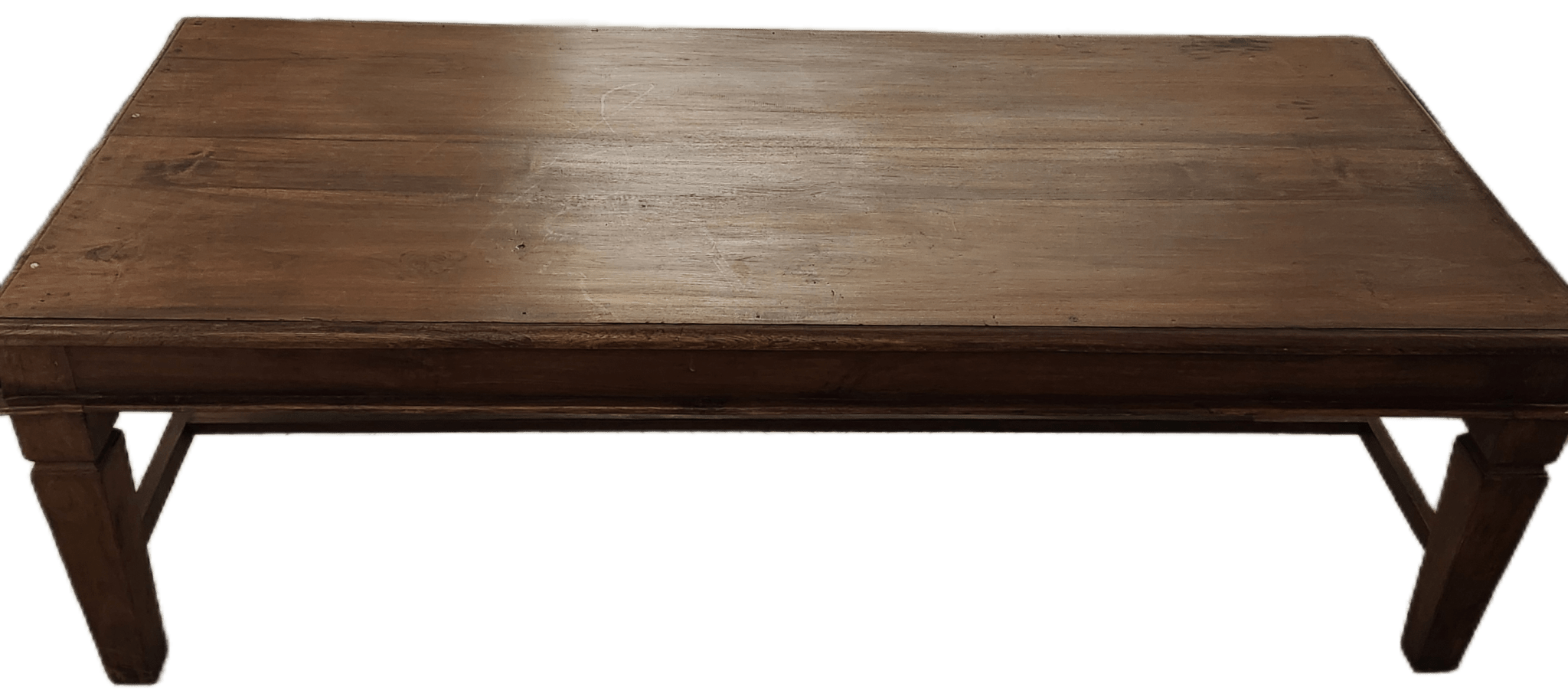 Vintage teak coffee table, square legs, side view