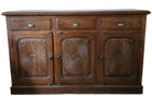 Vintage teak sideboard, carved door detail