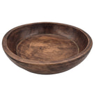 Small vintage teak bowl about 28 cm across and 6 cm high, once used for making Indian breads or chapatis