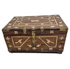 Vintage teak chest with bone inlay and brass fittings, 40 cm long, 28 cm deep and 20 cm high, from India