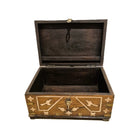 Small teak storage chest inlaid with bone, 28 cm deep, sized for papers, documents or other valuables
