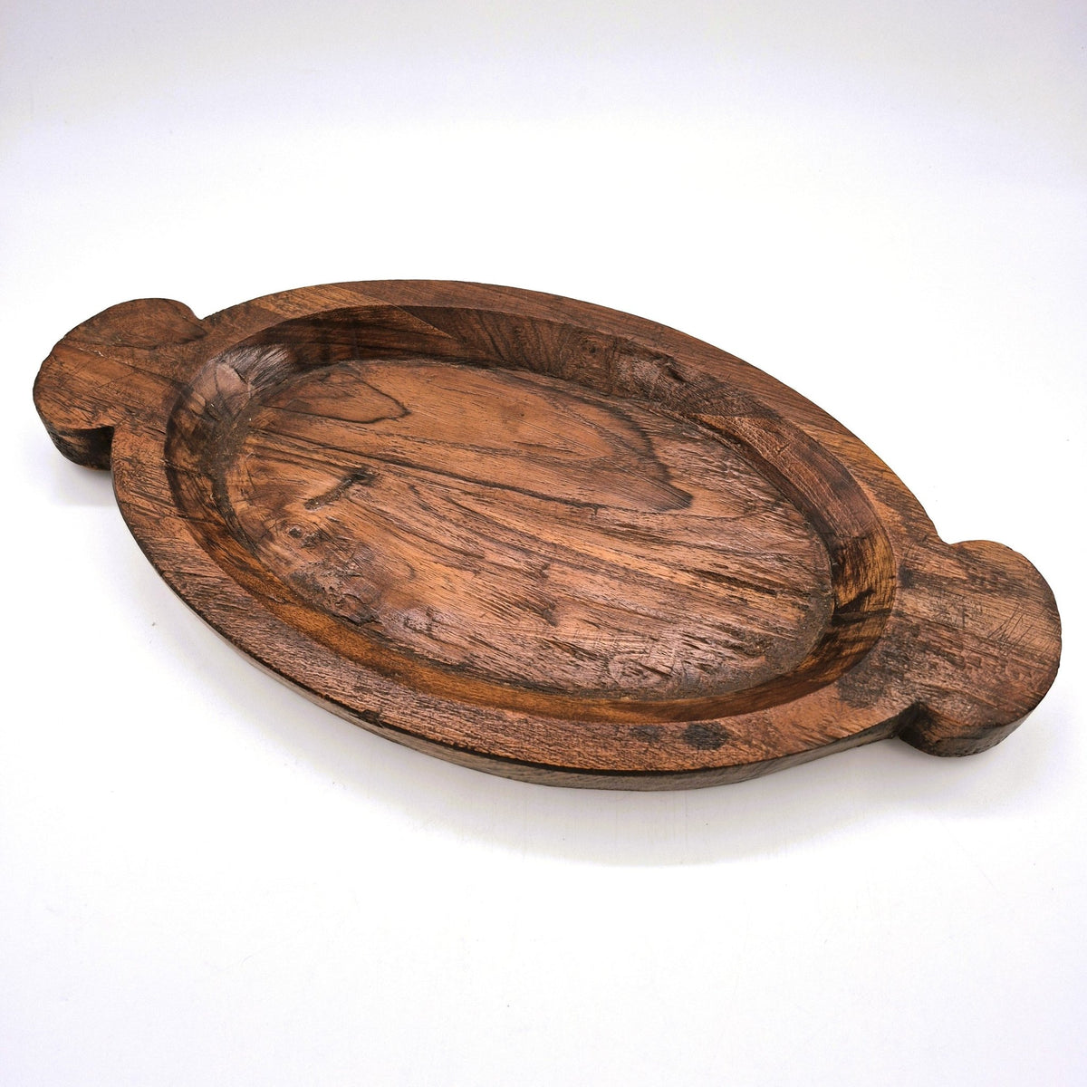 Vintage teak platter C, a long narrow board about 38 by 9 cm, once used for making Indian breads or chapatis