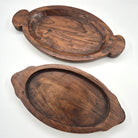Narrow vintage teak platter about 3 cm deep, wiped clean, suitable for serving or simply for display
