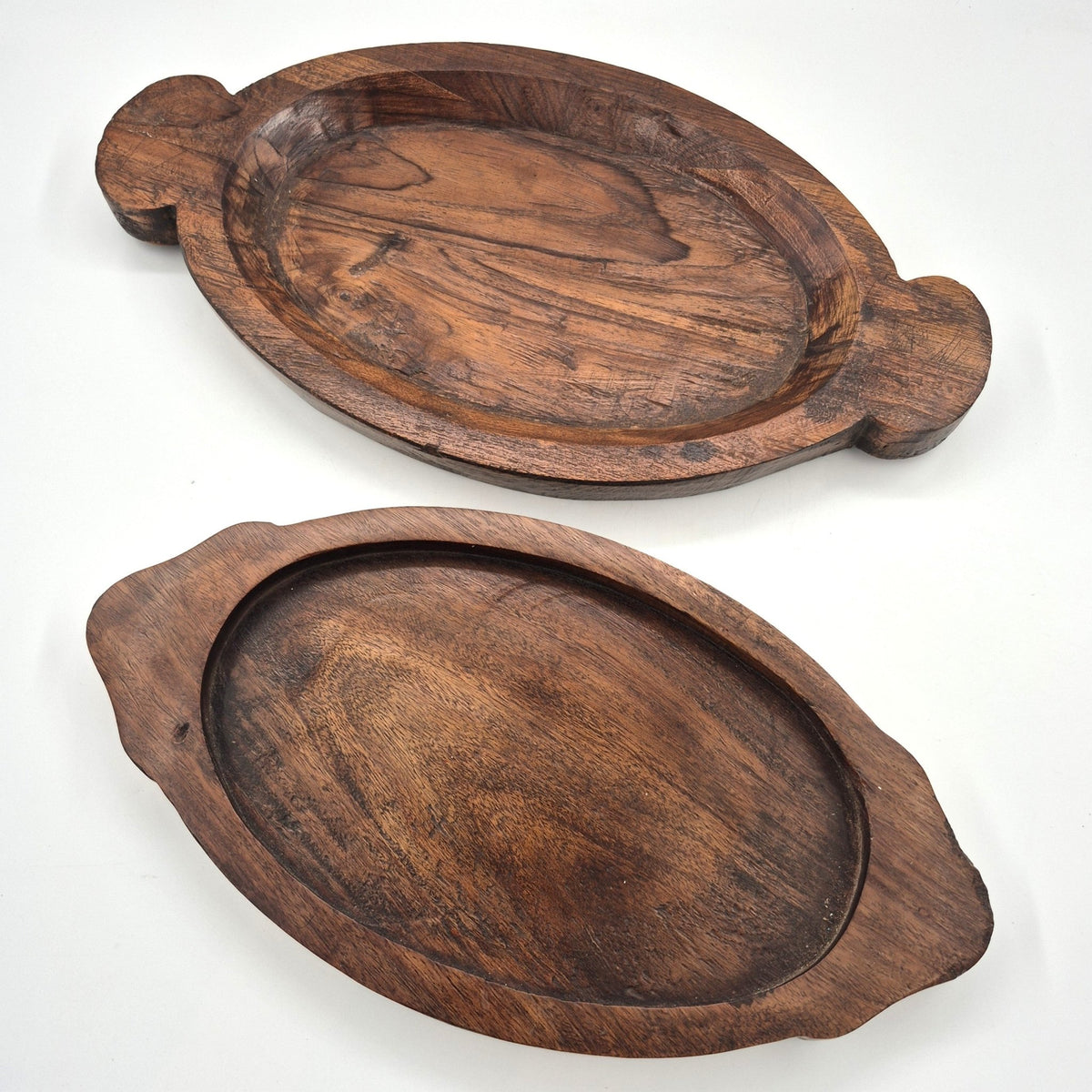 Narrow vintage teak platter about 3 cm deep, wiped clean, suitable for serving or simply for display