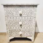 Taupe bone inlay bedside chest with three drawers