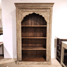 Hand-carved teak bookcase, natural finish, made in India