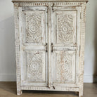 Whitewashed carved mango wood cupboard