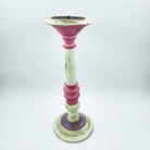 Painted wood candlestick in matte pink, tall, rustic style