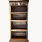 Teak bookcase made from repurposed louvred shutters with a distressed white and natural wax finish