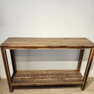 Teak console table with fine bone inlay pattern, made in India