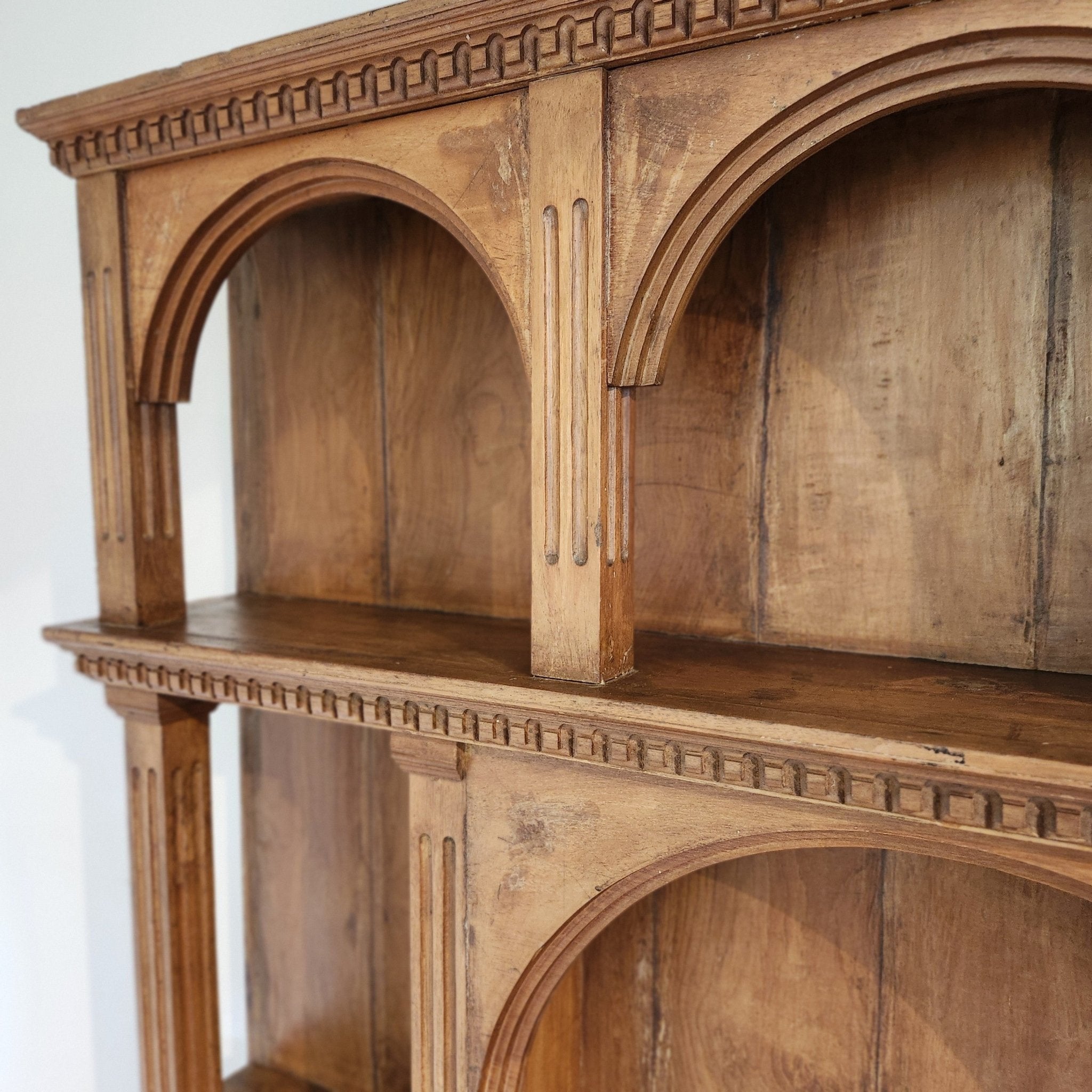 Carved teak vintage display unit, styled