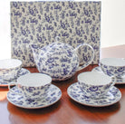 Blue and white London Toile teacup set with matching teapot and gift box
