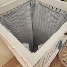 White teak laundry box with lined cotton liner, styled