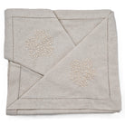 Hand embroidered linen napkins, beige floral corner on beige, set of six, 45 x 45 cm