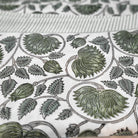 Lotus block-print cotton tablecloth in sage on white