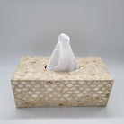 Ivory mother of pearl tissue box cover, scale pattern inlay, 24 x 12 x 9 cm