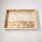 Mother of pearl tray in shell, two natural shades inlay on wood, handmade