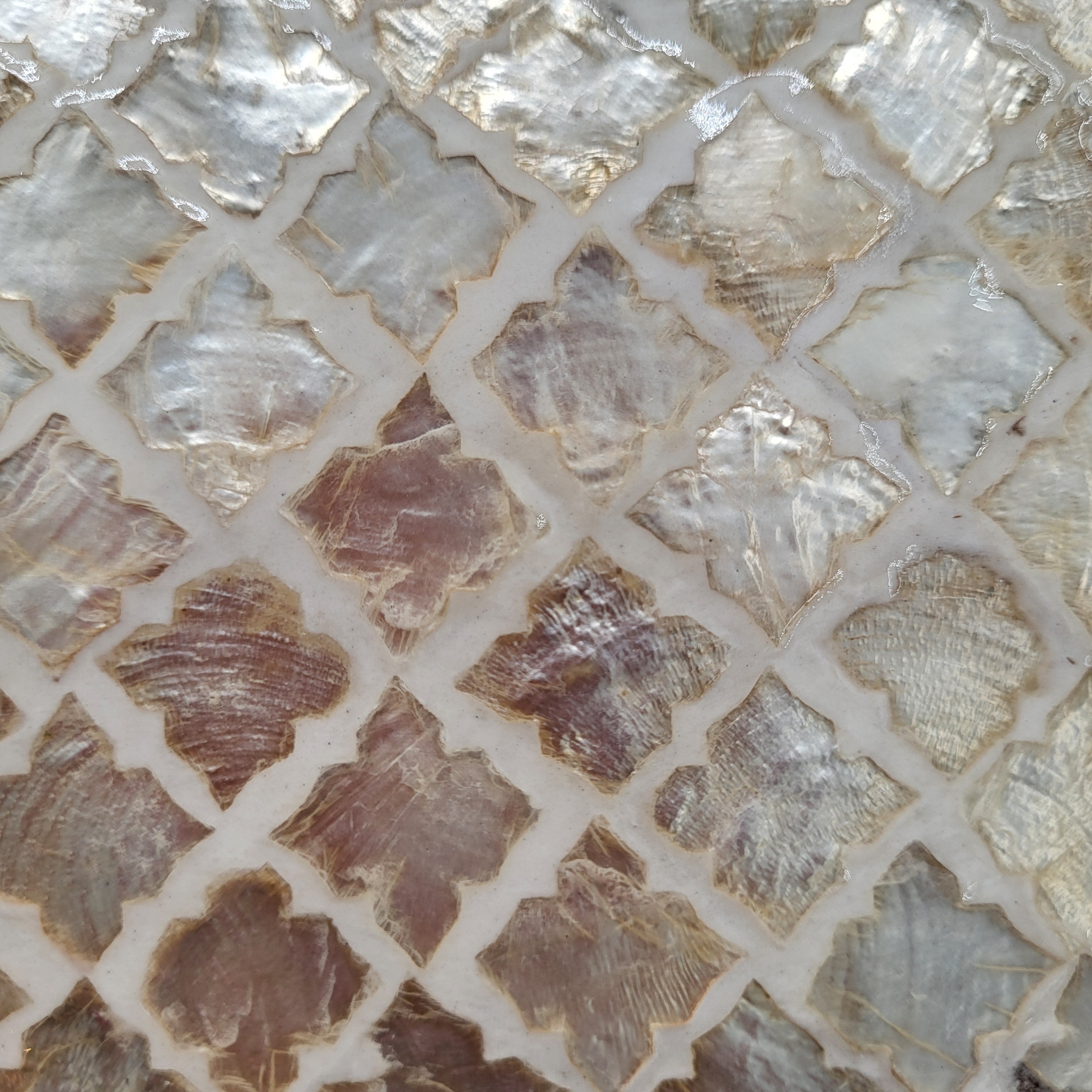 Ivory mother of pearl tissue box cover, mosaic inlay, detail view