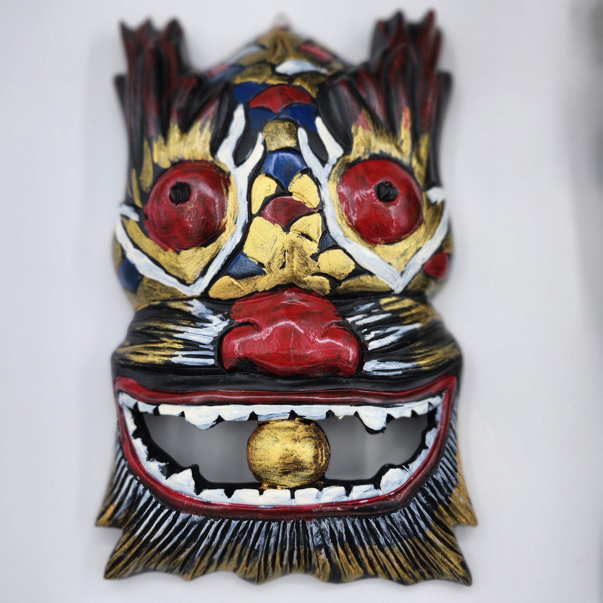 Simba hand-painted wooden Halloween mask, about 25 cm tall