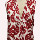 May red ikat block-print cotton dress, can be belted