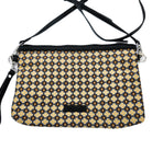 Mosaic flat bag in beige, printed silk with leather strap, 30 x 21 cm