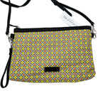 Mosaic flat bag in yellow, printed silk, slim leather shoulder strap