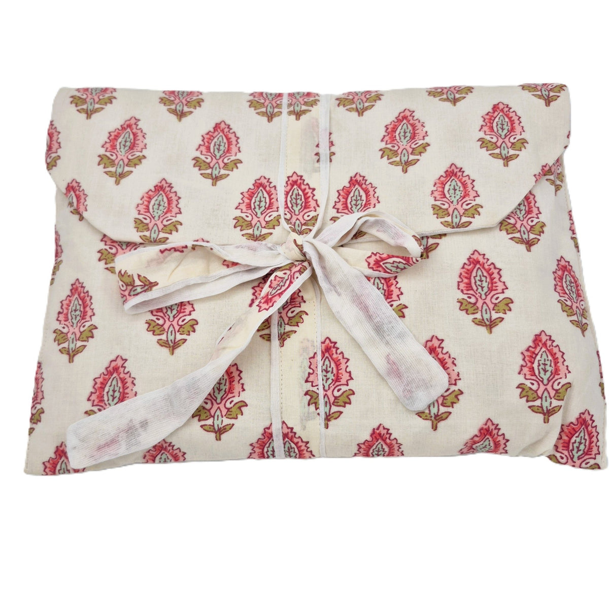 Long cotton cambric pyjamas block printed in the Motif design, with plain buttons and contrast trim.