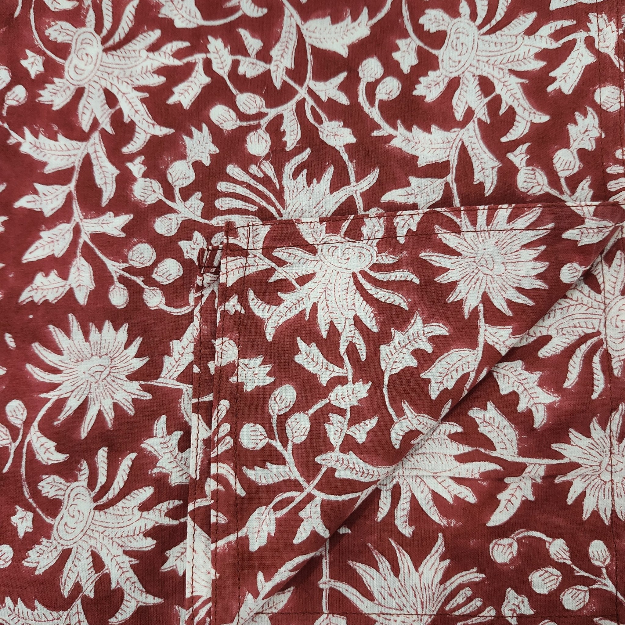 Festive Red cotton napkins, set of two with all-over floral block print, 45 x 45 cm