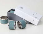 Teal faux shagreen napkin ring, 5 cm diameter x 4 cm, stainless steel detail
