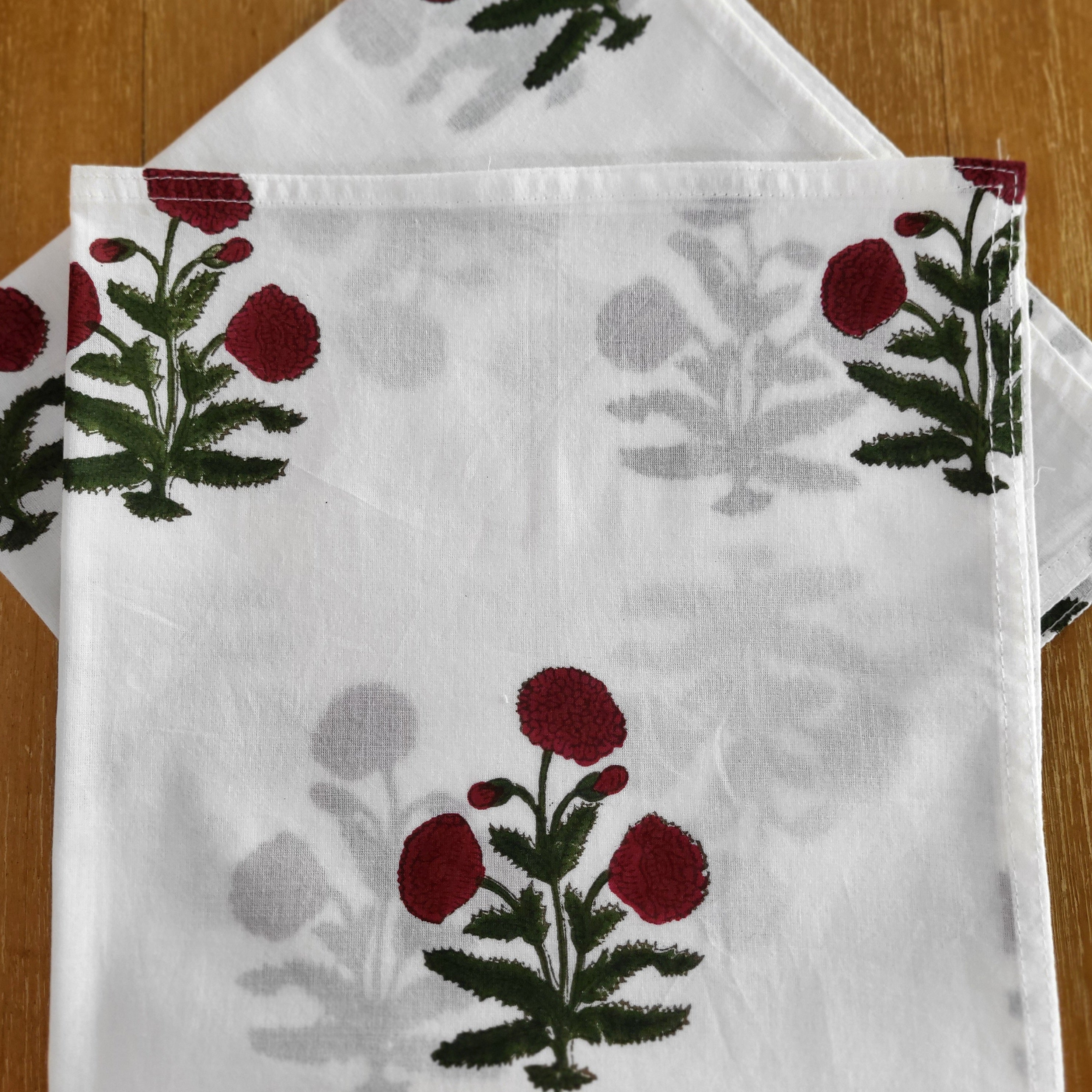 Poppy block-print cotton napkin