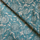 Teal floral block-print cotton napkins, set of 2, 50 cm