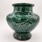 Jade Fish candle, green vase with dog's head lid handle, detail