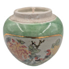 Birds and Flowers scented candle, green ceramic jar painted with birds and flowers, Tiger's Head scent