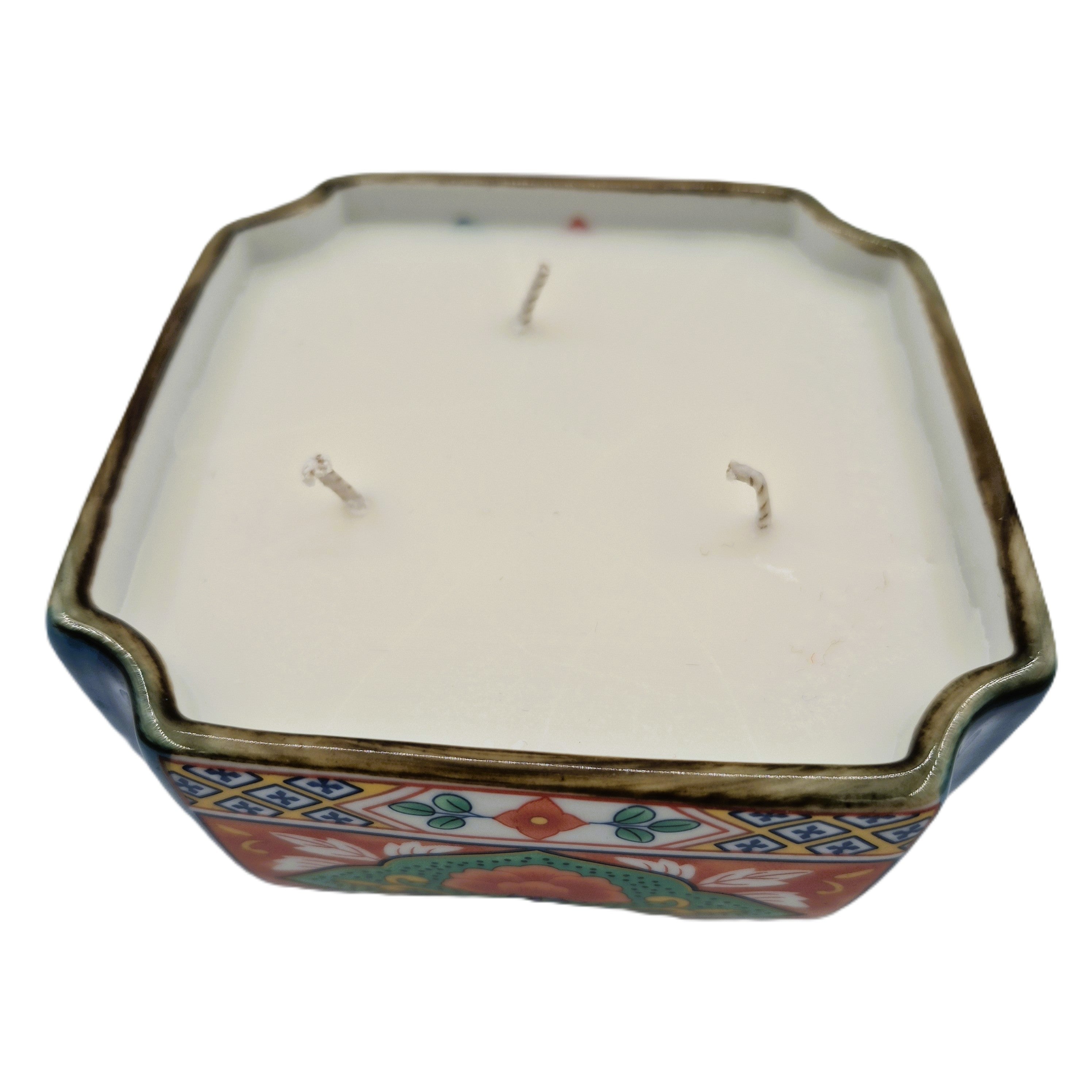 Imari candle, Imari-style porcelain dish, detail