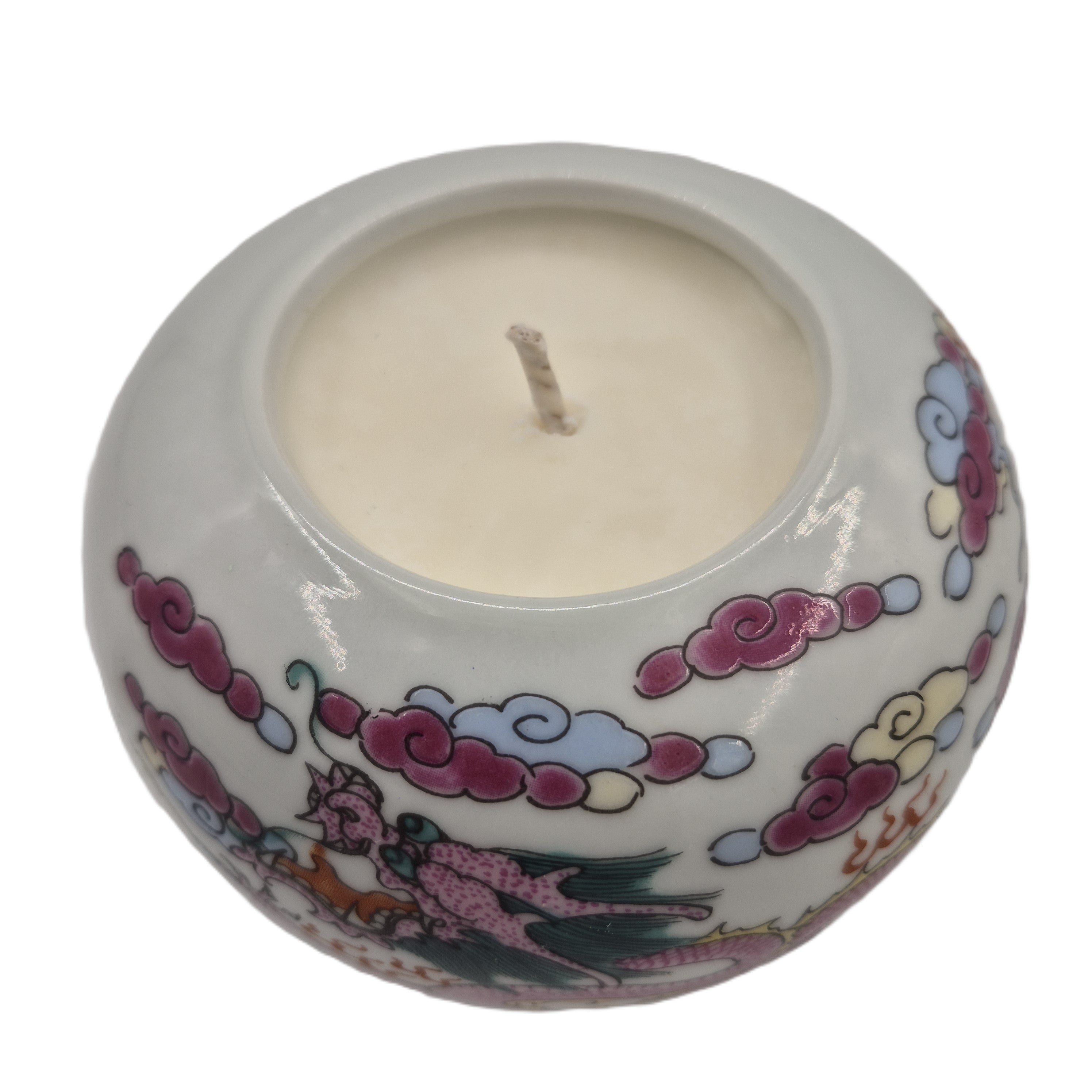 Pink Dragon candle, pink dragon pot, detail