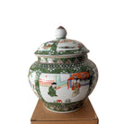 Mandarin scented candle in ceramic jar hand-painted with traditional Chinese scenes, Happy Valley scent