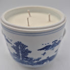 Pagoda scented candle in classic blue and white ceramic pot with three wicks