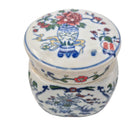 Vases with Flowers scented candle, lidded pot painted with vases of flowers, Tiger's Head scent
