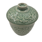 Celadon Jacquard scented candle, celadon lidded pot with jacquard relief, Mui Wo scent