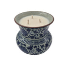 Longevity candle, chrysanthemum-painted ceramic pot, organic soy wax, detail
