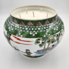 Mandarin candle, painted ceramic jar with lid, detail