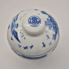 Pagoda candle, blue and white painted pot, detail
