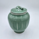 Wisdom scented candle, vintage celadon ceramic pot with tortoise lid handle, Lobster Bay scent