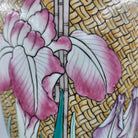 Tall Famille Rose iris vase, gold-edged aperture, detail