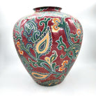Vintage Famille Rose paisley vase, deep red ground, detail
