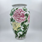 Vintage Famille Rose peony vase, white ground, detail