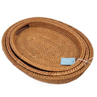 Oval rattan nesting trays, set of three, handwoven, for serving or display